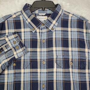 Carhartt Mens XL Blue Grey Plaid Shirt Long Sleeve Button-Down Relaxed Fit